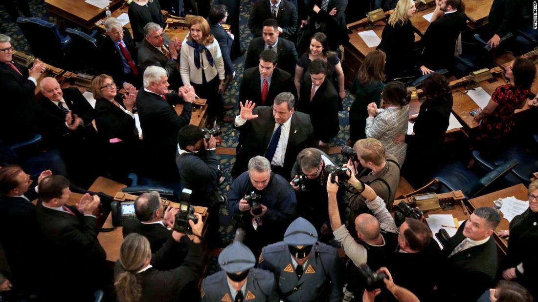 Christie leaves after delivering his final State of the State address in January 2018. His second term was just about up.
