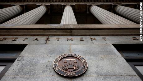 The exterior of the U.S. Department of Treasury building is seen on March 13, 2023 in Washington, DC.