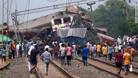 Rescuers work at the site of passenger trains that derailed in Balasore district, in the eastern Indian state of Odisha, Saturday, June 3, 2023. 