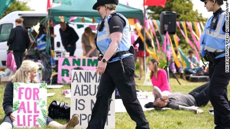 Animal Rising were allocated a space by the Jockey Club to protest at the Epsom Derby Festival.