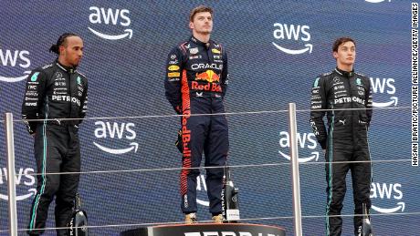 Russell and Hamilton finished on the podium behind Verstappen.