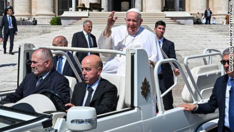Pope Francis waves from the popemobile in St. Peter&#39;s Square in The Vatican on June 7, before his operation. 