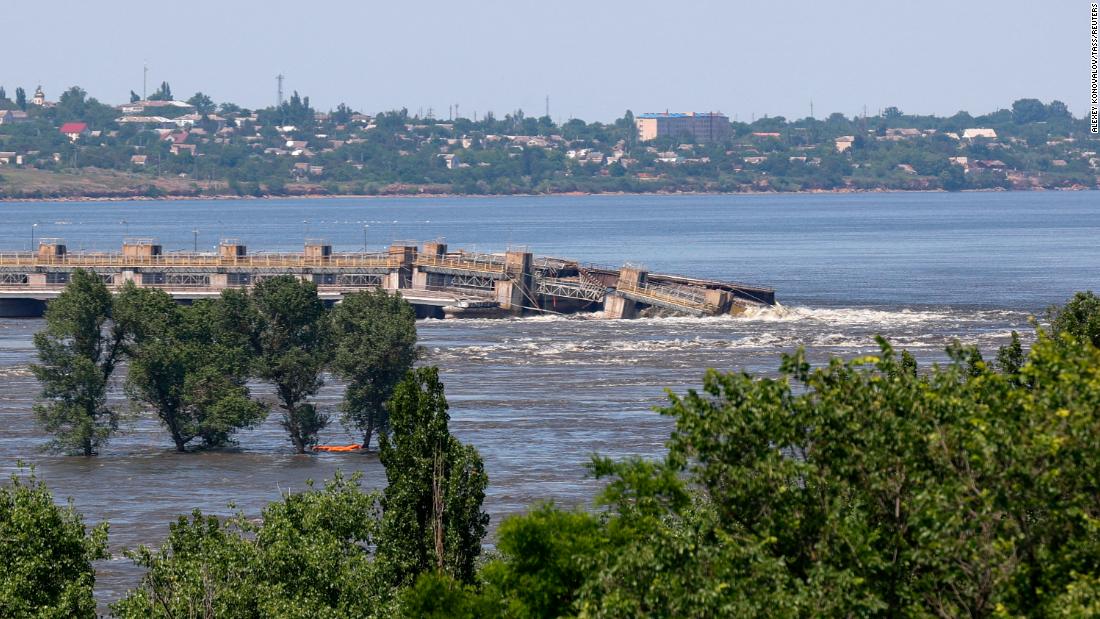 A view of the breached dam on June 6.