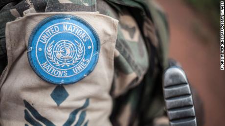 A soldier of the Tanzanian contingent from the UN peacekeeping mission in the Central African Republic (MINUSCA) on July 6, 2018. 
