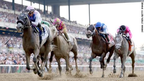 Arcangelo, ridden by jockey Javier Castellano, wins the 155th Belmont Stakes at Belmont Park, the finale of the Triple Crown. 