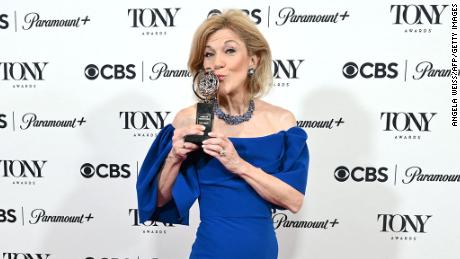 Victoria Clark poses with the award for Best Performance by an aActress in a Leading Role in a Musical for &quot;Kimberly Akimbo,&quot; in the Radio Hotel press room during the 76th Tony Awards, in New York City on June 11, 2023. (Photo by ANGELA WEISS / AFP) (Photo by ANGELA WEISS/AFP via Getty Images)
