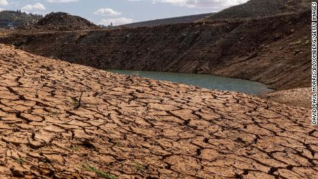 A dried cracked lake bed at Lake Oroville during a drought in Oroville, California, on Monday, Oct. 11, 2021. 
