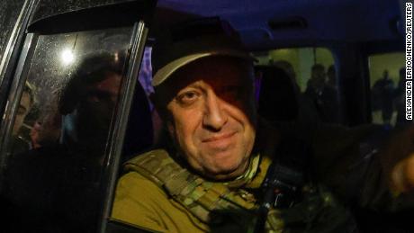 Wagner chief Yevgeny Prigozhin in the backseat of a vehicle departing Rostov-on-Don, Russia, on June 24.