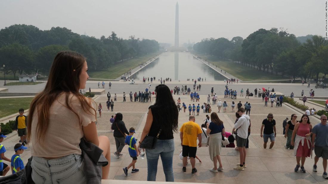 Smoke and haze is seen from the Lincoln Memorial in Washington, DC, on Tuesday, June 27.