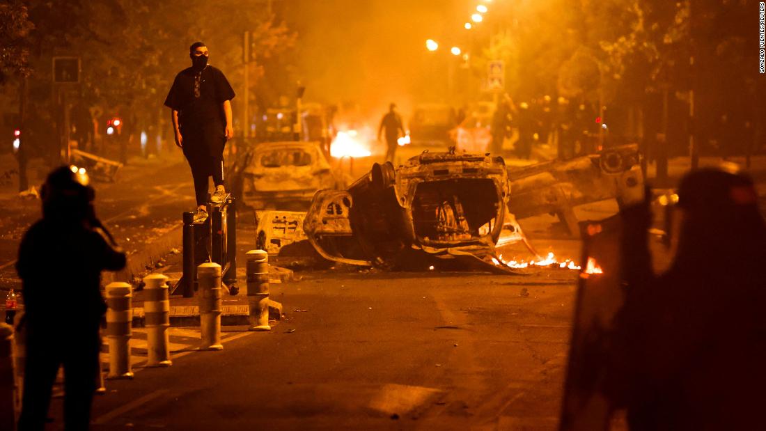 Protesters clash with police in Nanterre on June 30.