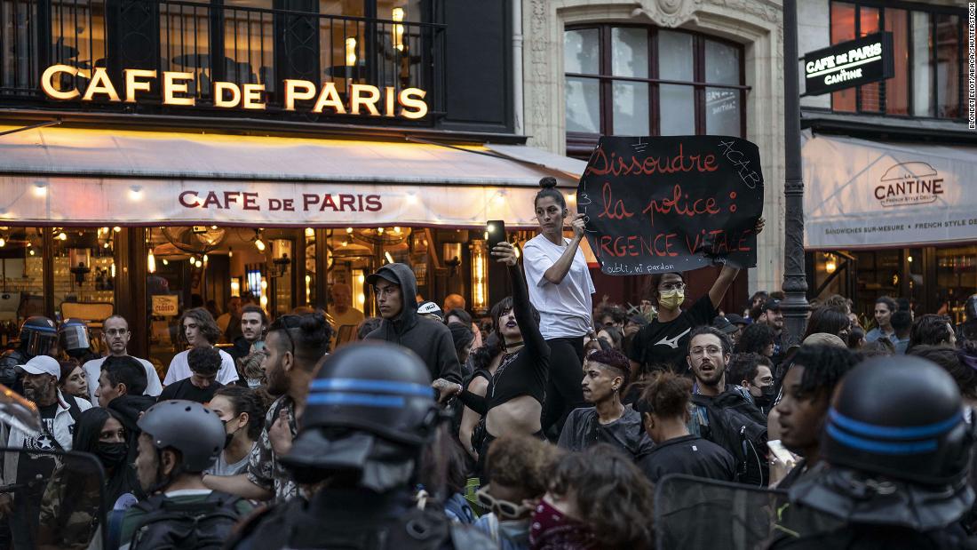 Protesters demonstrate in Paris on June 30. 