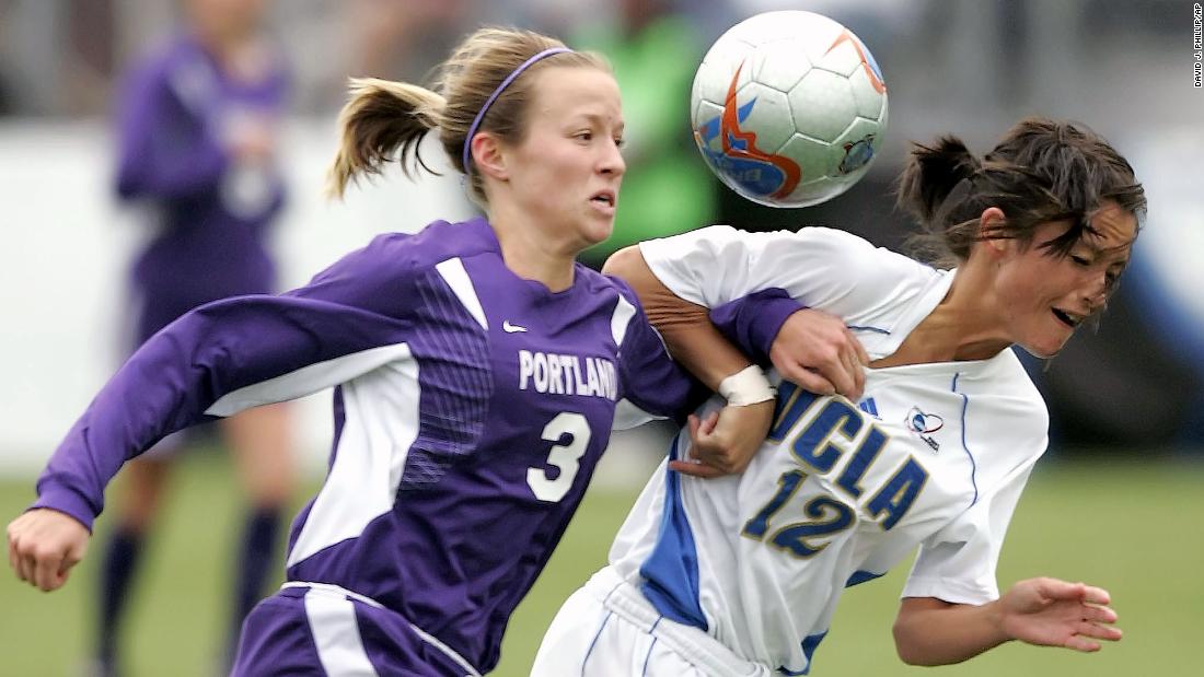 Rapinoe battles for the ball during the 2005 NCAA Championship in College Station, Texas. Rapinoe&#39;s Portland Pilots defeated UCLA to win the title.