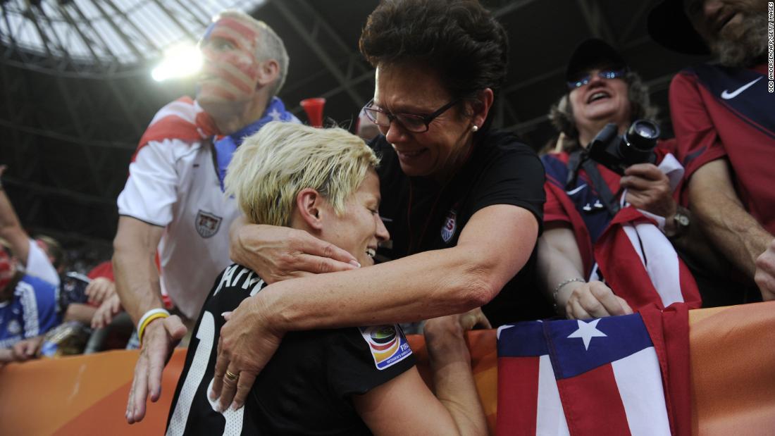 Rapinoe celebrates with members of her family after the United States defeated Brazil during the quarter-final match of the 2011 World Cup. It was her first World Cup appearance.