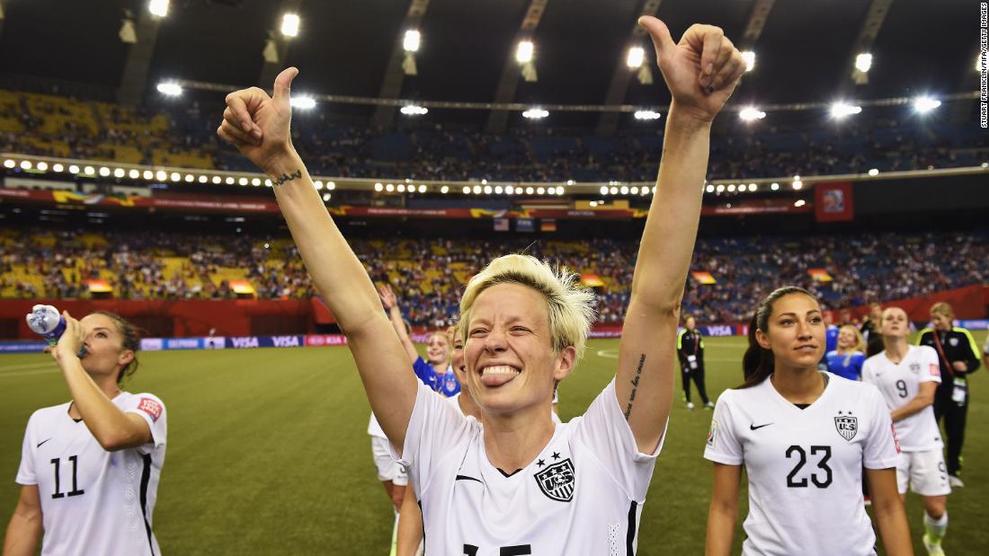 Rapinoe celebrates with her teammates after defeating Germany in the semi-final match of the 2015 World Cup in Montreal.