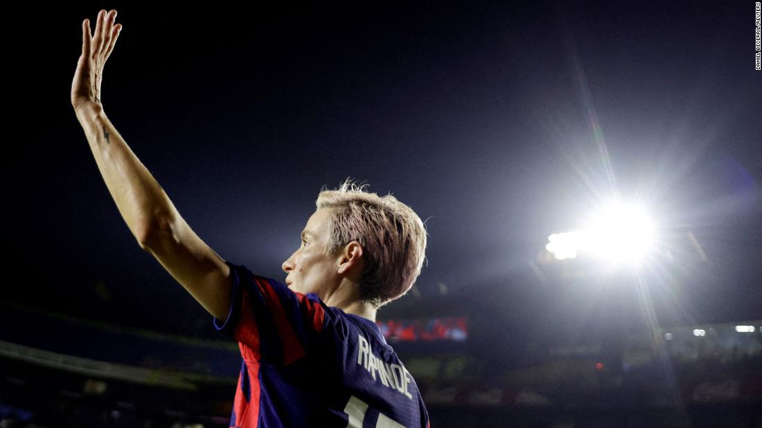 Rapinoe waves to fans after a match against Mexico in Monterrey, Mexico, in July 2022.