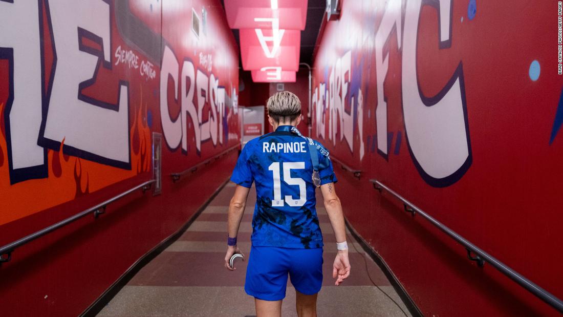 Rapinoe walks off the field after the United States won the SheBelieves Cup in Frisco, Texas, in February 2023.