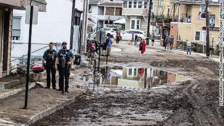 The aftermath of flooding in Main Street in Highland Falls, New York, is seen Monday.