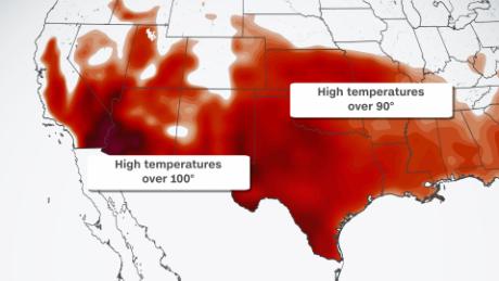 This graphic shows temperatures through midweek as another dangerous summer heat wave takes hold. 