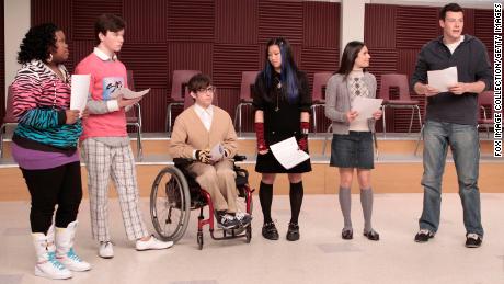 Amber Riley, Chris Colfer, Kevin McHale, Jenna Ushkowitz, Lea Michele and Cory Monteith in an episode of &quot;Glee.&quot; 