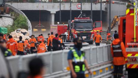 The search and rescue operation at the underpass continued on Sunday, in Cheongju, South Korea, on July 16.