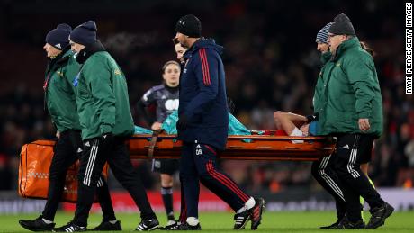Miedema is stretchered off during a Women&#39;s Champions League match in December 2022. 