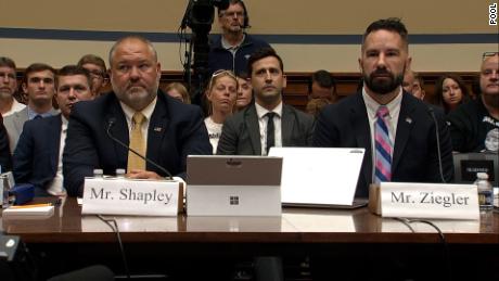 Gary Shapley and Joseph Ziegler, center, during a House Oversight Committee meeting on July 19, 2023. 