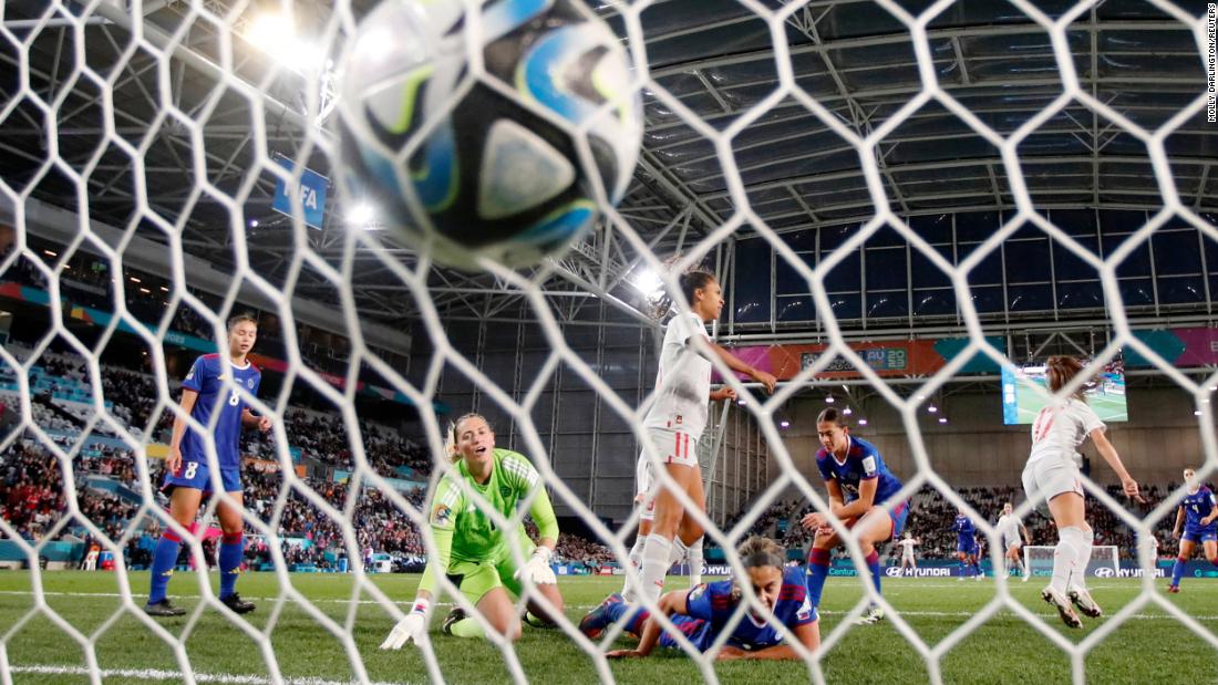 Switzerland&#39;s Seraina Piubel scores her team&#39;s second goal during its 2-0 victory against the Philippines on July 21.