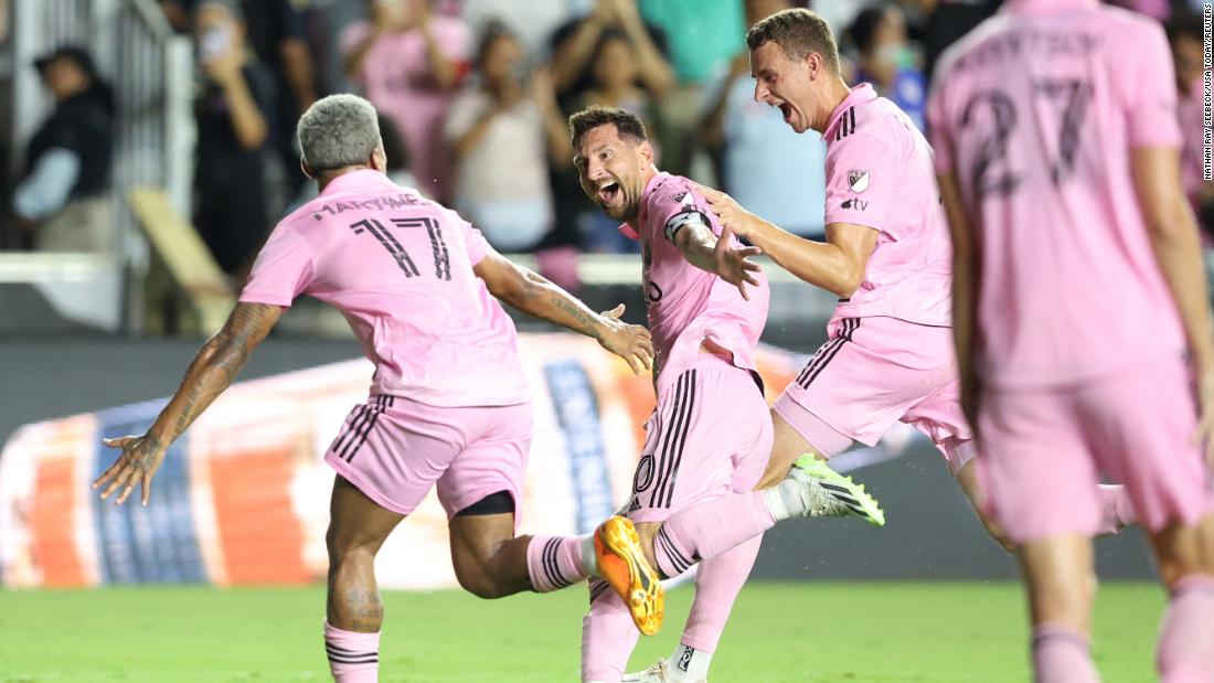 Messi celebrates after scoring a spectacular goal in his Inter Miami debut in July 2023. &lt;a href=&quot;http://www.cnn.com/2023/07/21/football/messi-inter-miami-debut-free-kick-winner-spt-intl/index.html&quot; target=&quot;_blank&quot;&gt;He curled in a free kick in stoppage time&lt;/a&gt; to give his club a 2-1 win over Mexican side Cruz Azul in the Leagues Cup competition.