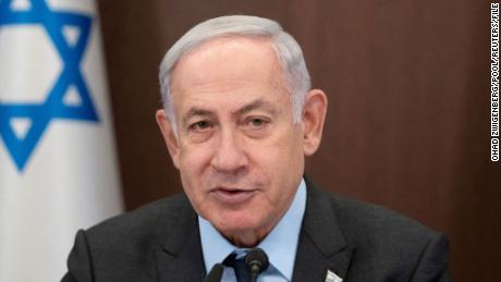 Israeli Prime Minister Benjamin Netanyahu chairs a cabinet meeting at the prime minister&#39;s office in Jerusalem, Monday, July 17, 2023. 