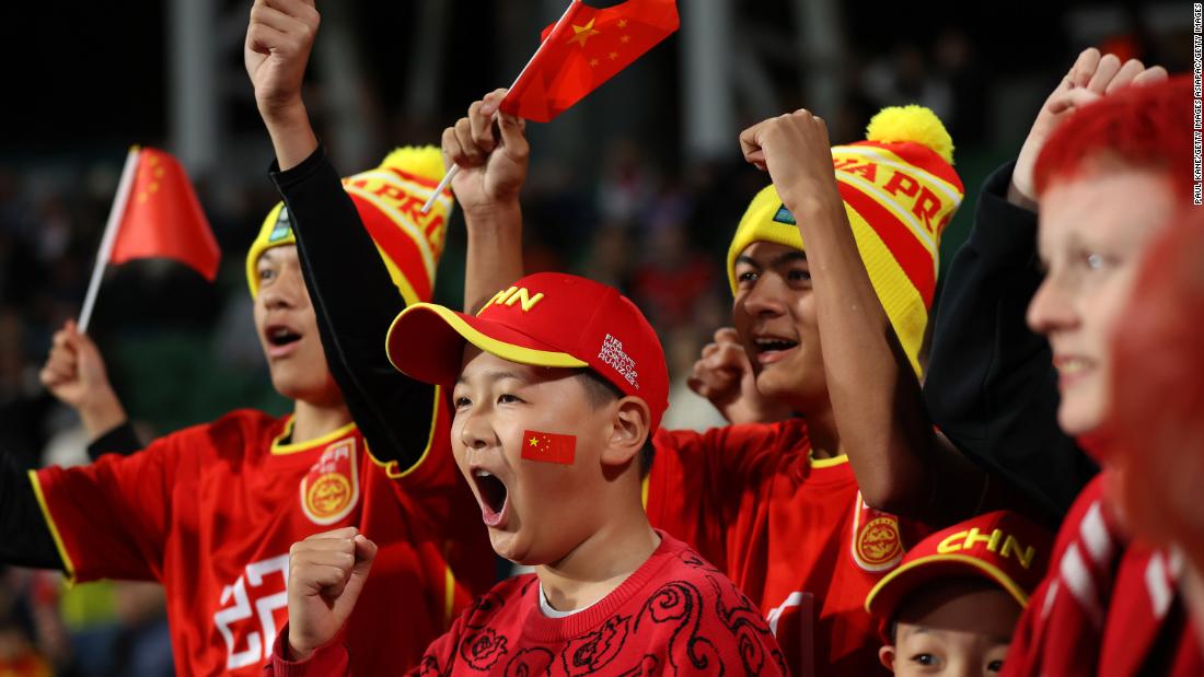 China fans show their support prior to their team&#39;s opening match against Denmark.