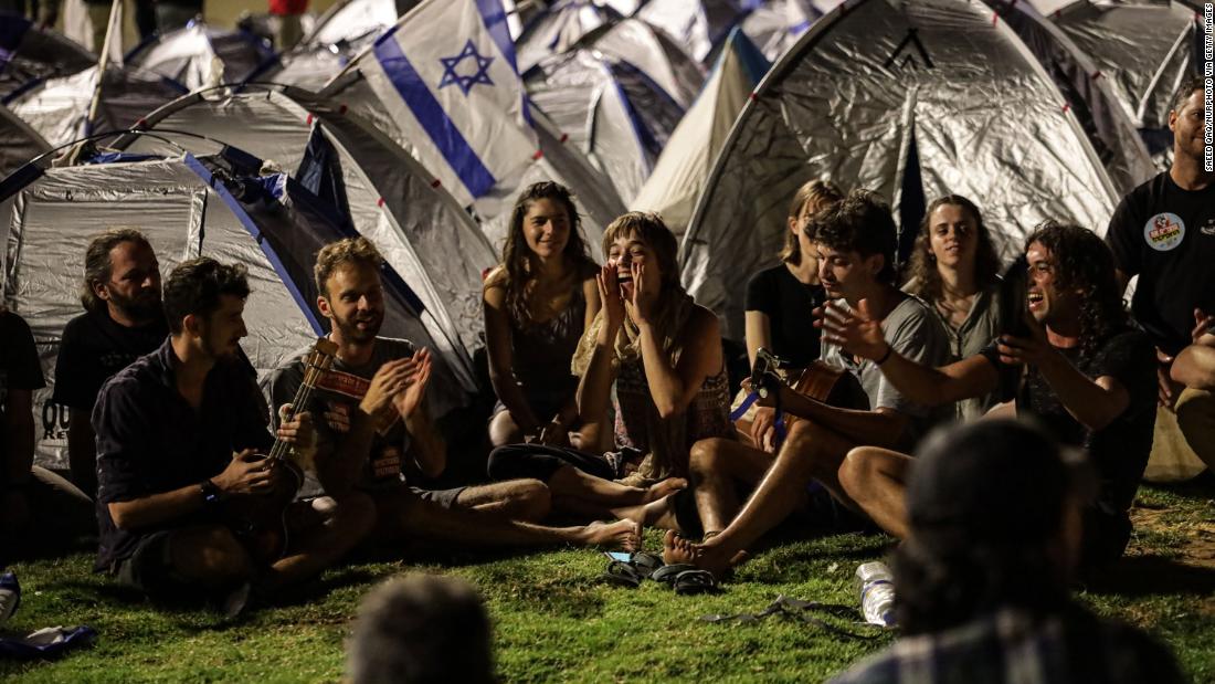 Protesters set up tents near the Knesset on July 22.