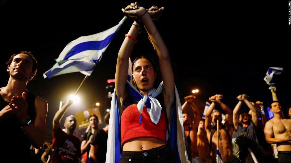 Protesters block Ayalon Highway in Tel Aviv early Tuesday, July 25.