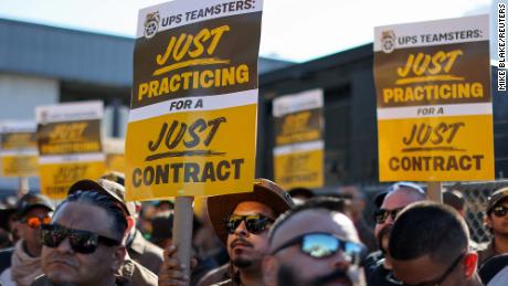 Teamsters employed by UPS hold a rally outside a UPS facility as an August 1st strike deadline against the company nears in Los Angeles, California, U.S. July 19, 2023. 