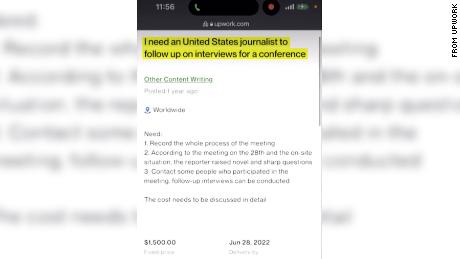 A screen shot shows a posting on Upwork that Imani Wj Wright responded to.