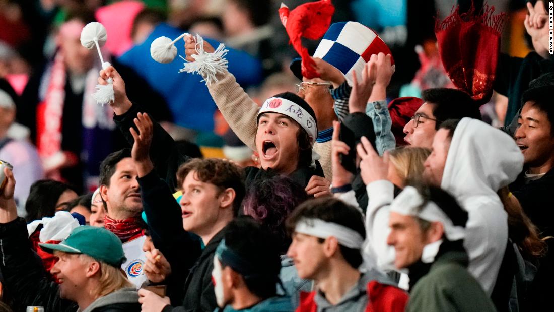 Japan fans react during the match against Costa Rica, which took place at the Forsyth Barr Stadium in Dunedin, New Zealand.