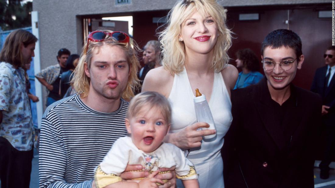 O&#39;Connor is pictured with rockers Kurt Cobain and Courtney Love, along with their daughter, Frances, at the MTV Video Music Awards in September 1993.