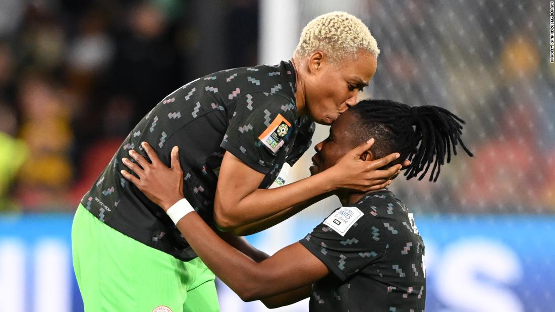 Onome Ebi, left, and Osinachi Ohale celebrate after &lt;a href=&quot;https://www.cnn.com/2023/07/27/football/nigeria-australia-womens-world-cup-spt-intl/index.html&quot; target=&quot;_blank&quot;&gt;Nigeria defeated Australia 3-2&lt;/a&gt; on July 27. The stunning result means Nigeria has a one-point lead going into its final group game against already eliminated Ireland, while co-host Australia faces a must-win match against Canada.