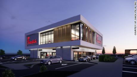 A rendering showing Chick-fil-A&#39;s new elevated drive-thru design.