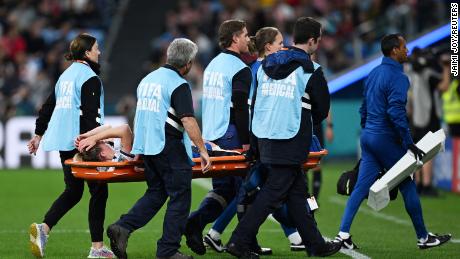 England&#39;s Keira Walsh is stretchered off after sustaining an injury against Denmark.