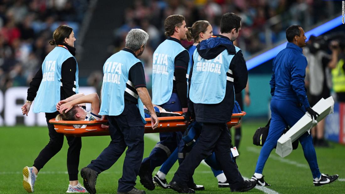 England&#39;s Keira Walsh is stretchered off after sustaining an injury. Walsh, England&#39;s midfield metronome, went down clutching her knee with no other player in her vicinity