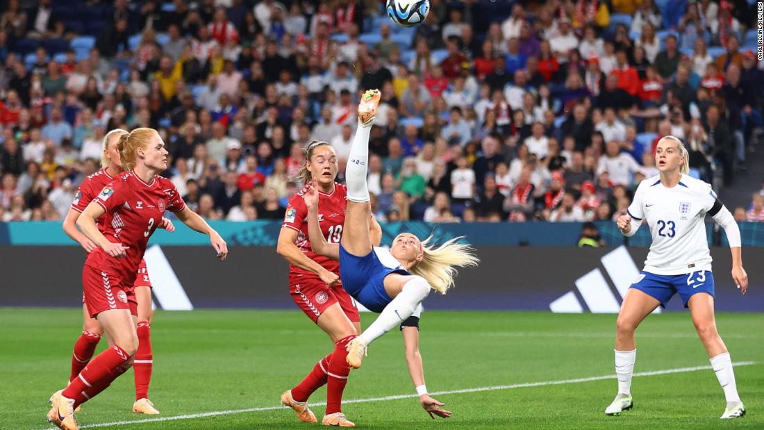 England&#39;s Chloe Kelly attempts a bicycle kick versus Denmark on July 28. &lt;a href=&quot;https://www.cnn.com/2023/07/27/football/england-argentina-china-womens-world-cup-spt-intl/index.html&quot; target=&quot;_blank&quot;&gt;England won 1-0&lt;/a&gt;.