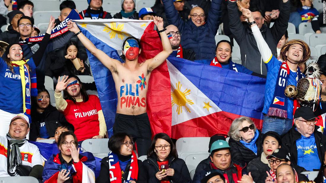 Philippines fans cheer for their team before the match against Norway.