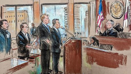 This court sketch shows Carlos De Oliveira and his lawyer at the James L. King Federal Courthouse in Miami on July 31, 2023.