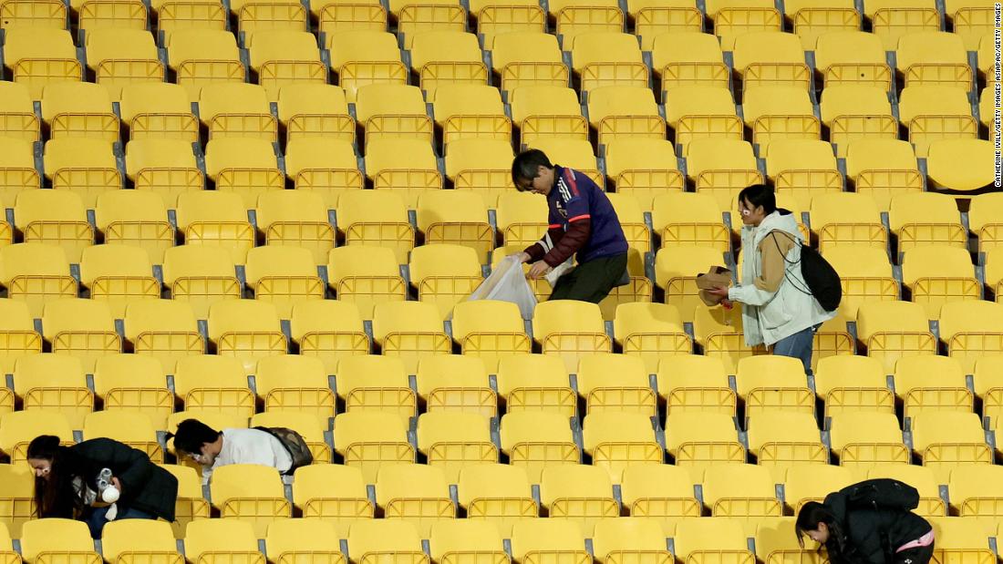 Fans of Japan help clean after the match in Wellington, New Zealand. Japan&#39;s fans have become known in recent years for their efforts to &lt;a href=&quot;https://www.cnn.com/2023/07/22/football/japan-fans-tidying-womens-world-cup-2023-spt-intl/index.html&quot; target=&quot;_blank&quot;&gt;clean stands after matches&lt;/a&gt;.