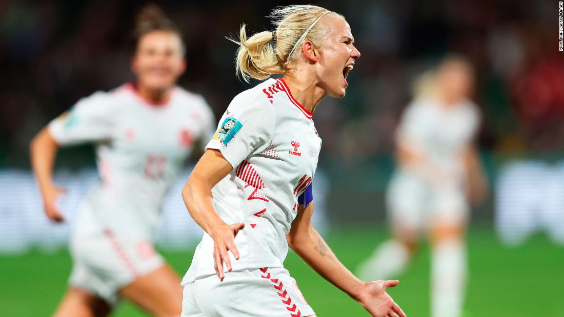 Pernille Harder celebrates after scoring the first goal of Denmark&#39;s 2-0 victory over Haiti on August 1. &lt;a href=&quot;https://www.cnn.com/sport/live-news/uswnt-portugal-group-stage-womens-world-cup-08-01-23/h_d2ec41756a8f7e49b2ca2590e3226d01&quot; target=&quot;_blank&quot;&gt;The win&lt;/a&gt;, coupled with China&#39;s defeat against England, meant Denmark would advance to the knockout stage and face co-host Australia.