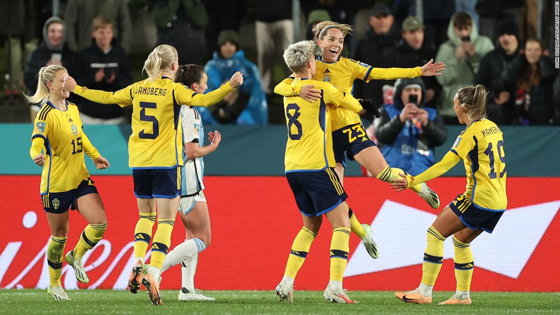Sweden&#39;s Elin Rubensson celebrates after scoring from the penalty spot against Argentina on August 2. &lt;a href=&quot;https://www.cnn.com/2023/08/02/football/sweden-south-africa-italy-womens-world-cup-2023-spt-intl/index.html&quot; target=&quot;_blank&quot;&gt;Sweden won 2-0&lt;/a&gt;.