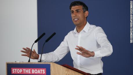 UK Prime Minister Rishi Sunak gives an update on the progress made since he introduced the Illegal Migration Bill, under his plans to &quot;stop the boats,&quot; on June 5, 2023 in Dover, England.