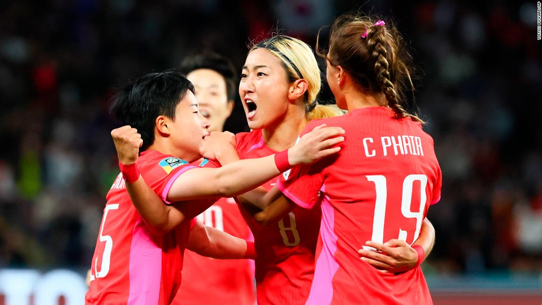 South Korea&#39;s Cho So-hyun celebrates after giving her side the lead against Germany. 
