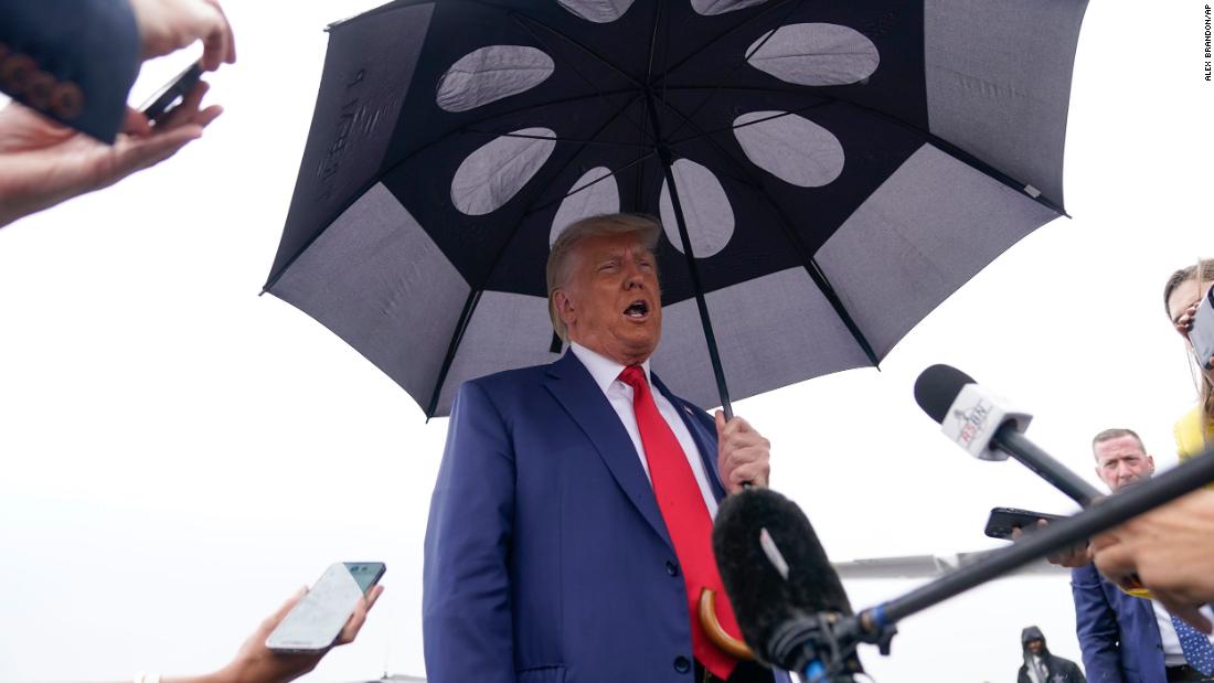 Trump speaks before boarding a plane in Arlington, Virginia, in August 2023. &lt;a href=&quot;https://www.cnn.com/2023/08/03/politics/arraignment-trump-election-interference-indictment/index.html&quot; target=&quot;_blank&quot;&gt;Trump pleaded not guilty&lt;/a&gt; to four criminal charges related to his efforts to overturn the 2020 presidential election.