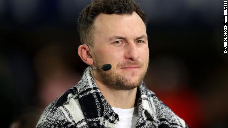 Football quarterback Johnny Manziel speaks on-set prior to the SEC Championship game between the LSU Tigers and the Georgia Bulldogs at Mercedes-Benz Stadium in Atlanta, Georgia, on December 03, 2022.
